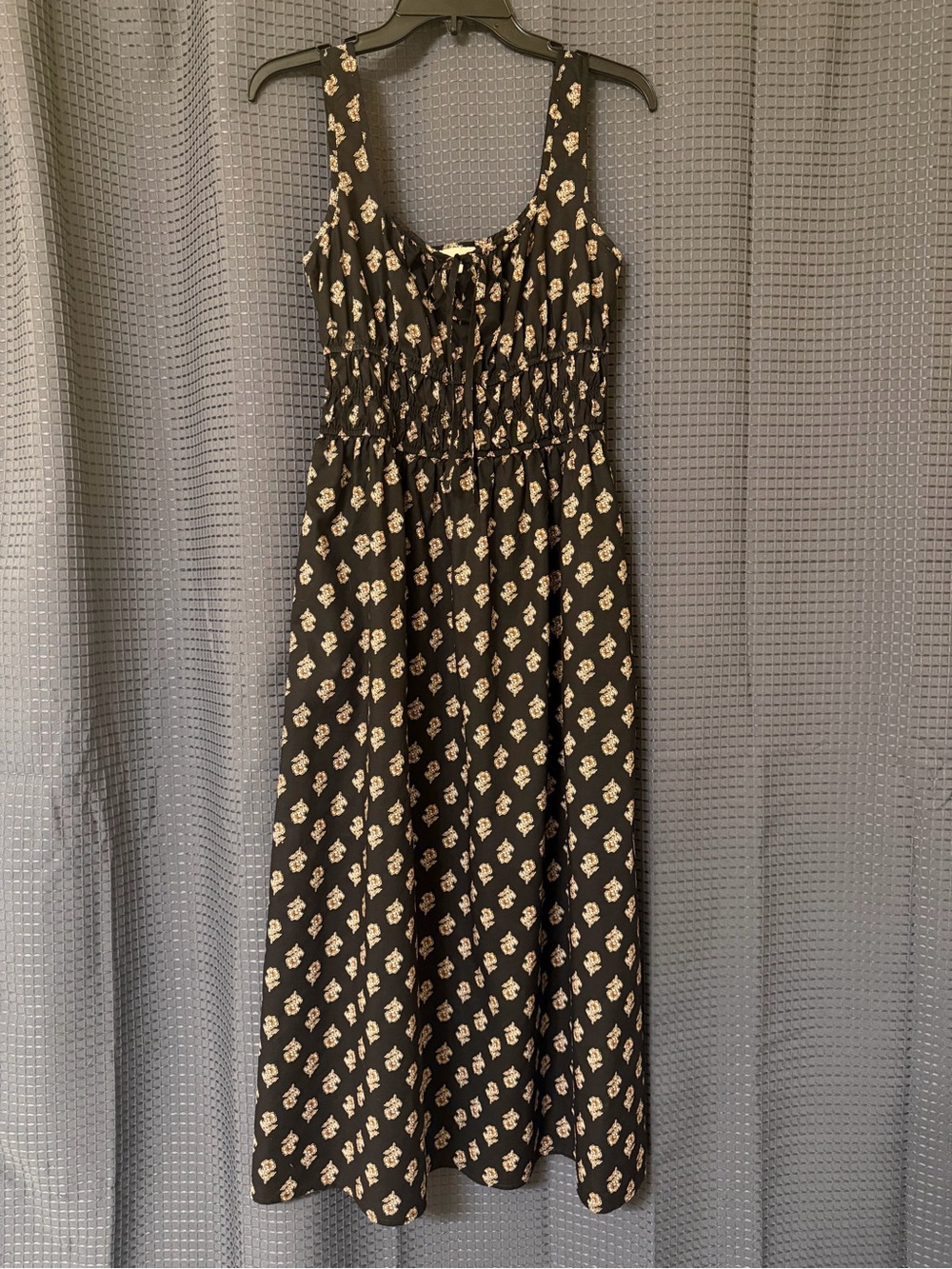Universal Thread Black Midi Dress with Cream Floral Print